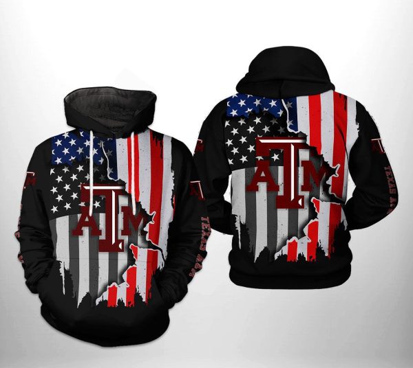 Texas A&M Aggies NCAA US Flag Hoodie Genxprint