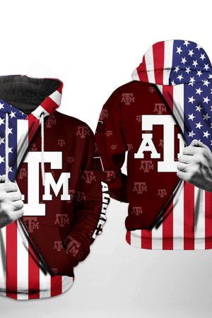 Texas A&M Aggies NCAA US Flag Hoodie Genxprint