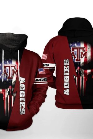 Texas A&M Aggies NCAA US Flag Skull Hoodie Genxprint
