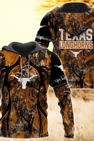 Texas Longhorns Camo Hunting 3D printed Sweatshirt Hoodie Zipped Hoodie Genxprint