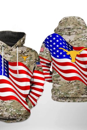Texas Longhorns NCAA US Flag Camo Veteran Hoodie Genxprint