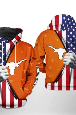Texas Longhorns NCAA US Flag Hoodie Genxprint