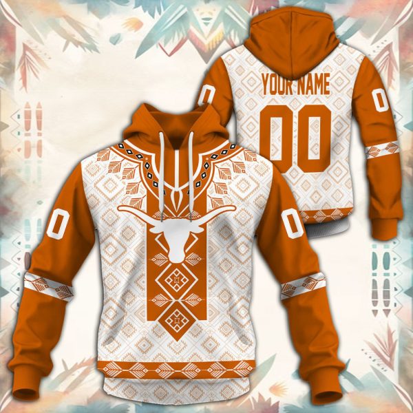 Texas Longhorns Native Tribal Custom Name And Number 3D printed Sweatshirt Hoodie Zipped Hoodie Genxprint