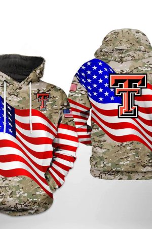Texas Tech Red Raiders NCAA US Flag Camo Veteran Hoodie Genxprint