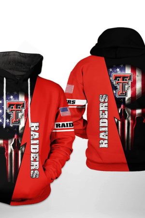 Texas Tech Red Raiders NCAA US Flag Skull Hoodie Genxprint
