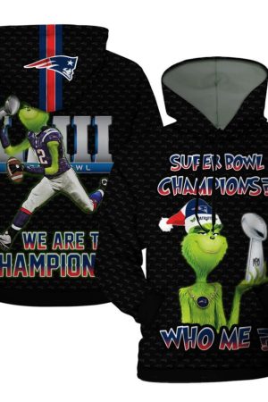 The Grinch New England Patriots Super Bowl Champions Santa Hat Hoodie Genxprint