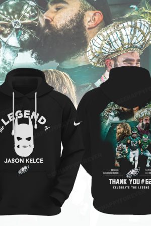 The Legend Jason Kelce 62 Philadelphia Eagles Black Hoodie Genxprint