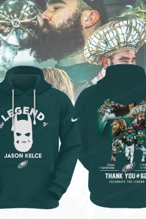 The Legend Jason Kelce 62 Philadelphia Eagles Midnight Green Hoodie Genxprint