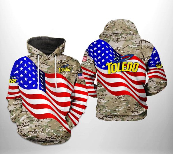 Toledo Rockets NCAA US Flag Camo Veteran Hoodie Genxprint