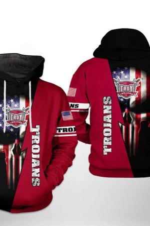 Troy Trojans NCAA US Flag Skull Hoodie Genxprint