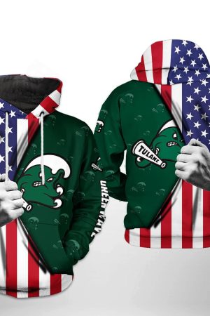 Tulane Green Wave NCAA US Flag Hoodie Genxprint