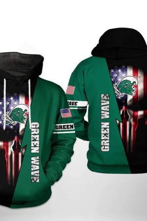 Tulane Green Wave NCAA US Flag Skull Hoodie Genxprint