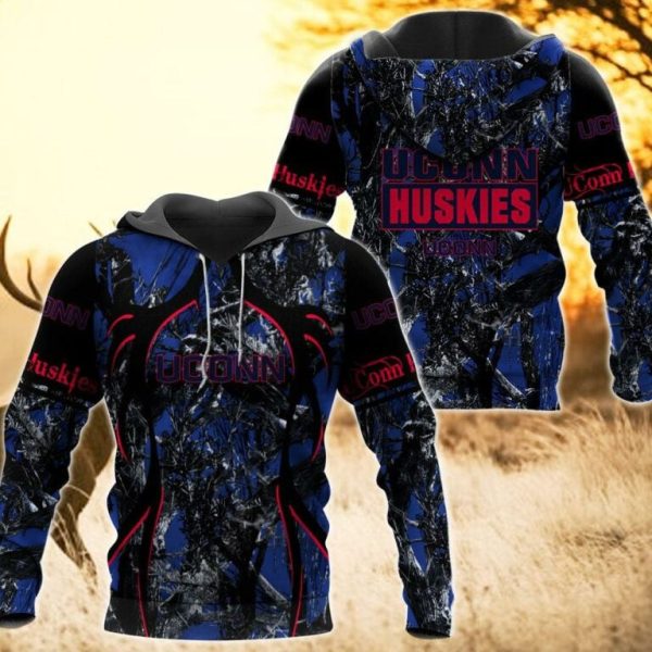 UConn Huskies Camo Hunting 3D printed Sweatshirt Hoodie Zipped Hoodie Genxprint
