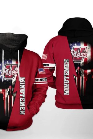 UMass Minutemen NCAA US Flag Skull Hoodie Genxprint
