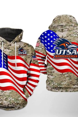 UTSA Roadrunners NCAA US Flag Camo Veteran Hoodie Genxprint