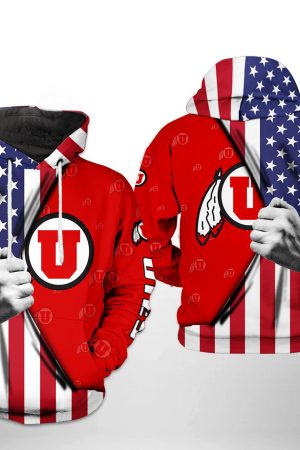 Utah Utes NCAA US Flag Hoodie Genxprint
