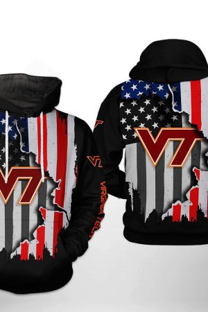 Virginia Tech Hokies NCAA US Flag Hoodie Genxprint