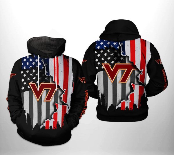 Virginia Tech Hokies NCAA US Flag Hoodie Genxprint