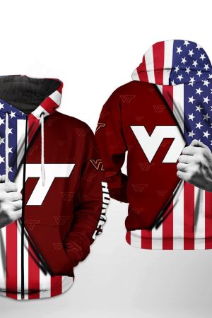 Virginia Tech Hokies NCAA US Flag Hoodie Genxprint