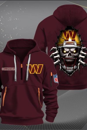 Washington Commanders Football Player Skull Quarter Zip Hoodie Genxprint