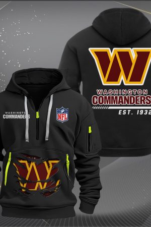 Washington Commanders Monster Scratch 2 Logo NFL Quarter Zip Hoodie Genxprint