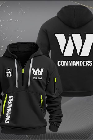 Washington Commanders White Logo NFL Quarter Zip Hoodie Genxprint