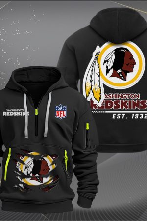 Washington Redskin Monster Scratch 2 Logo NFL Quarter Zip Hoodie Genxprint