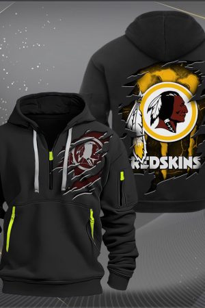 Washington Redskin Scratch Logo NFL Quarter Zip Hoodie Genxprint