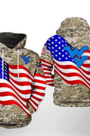West Virginia Mountaineer NCAA US Flag Camo Veteran Hoodie Genxprint