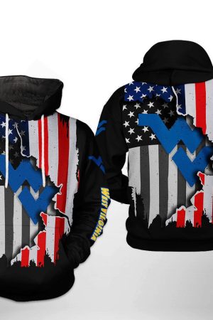 West Virginia Mountaineer NCAA US Flag Hoodie Genxprint