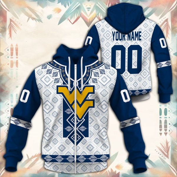 West Virginia Mountaineers Native Tribal Custom Name And Number 3D printed Sweatshirt Hoodie Zipped Hoodie Genxprint