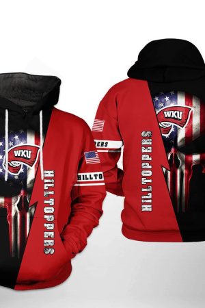 Western Kentucky Hilltoppers NCAA US Flag Skull Hoodie Genxprint