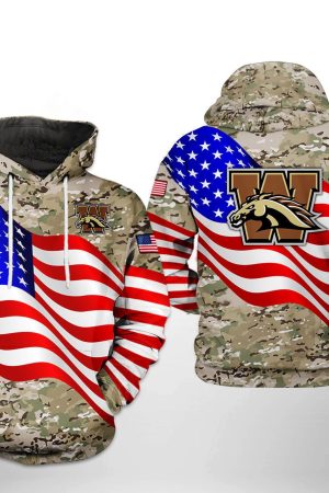 Western Michigan Broncos NCAA US Flag Camo Veteran Hoodie Genxprint