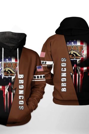 Western Michigan Broncos NCAA US Flag Skull Hoodie Genxprint