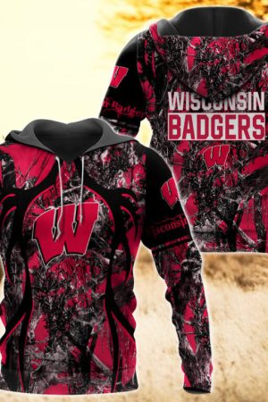 Wisconsin Badgers Camo Hunting 3D printed Sweatshirt Hoodie Zipped Hoodie Genxprint