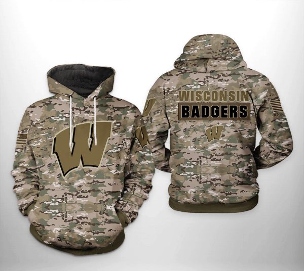 Wisconsin Badgers NCAA Camo Hoodie Zip Hoodie Genxprint