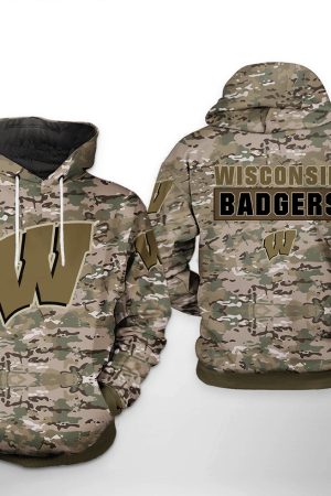 Wisconsin Badgers NCAA Camo Veteran Hoodie Genxprint