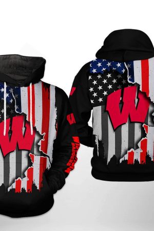 Wisconsin Badgers NCAA US Flag Hoodie Genxprint