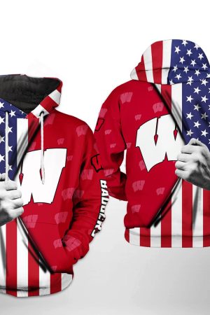 Wisconsin Badgers NCAA US Flag Hoodie Genxprint