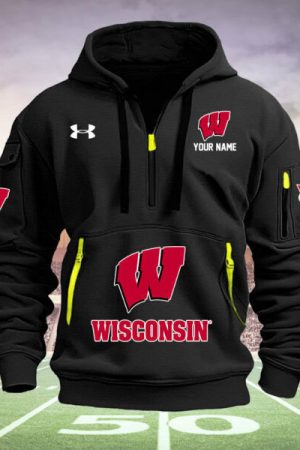 Wisconsin Badgers Quarter Zip Hoodie Style Genxprint