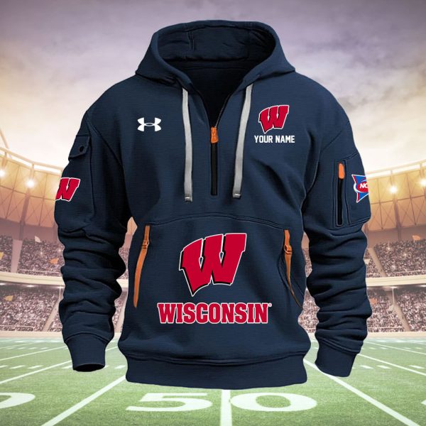 Wisconsin Badgers Quarter Zip Hoodie Style Genxprint - Image 3