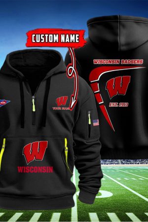 Wisconsin Badgers Quarter Zip Hoodie Style Genxprint