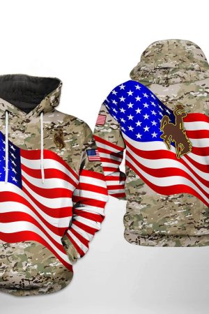 Wyoming Cowboys NCAA US Flag Camo Veteran Hoodie Genxprint
