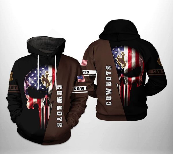 Wyoming Cowboys NCAA US Flag Skull Hoodie Genxprint